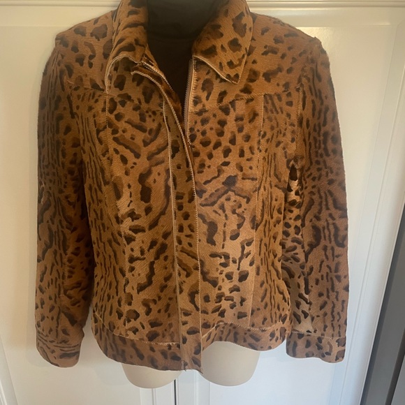 Dana Bachman leather leopard print zip up jacket Sz 4 - Picture 3 of 8